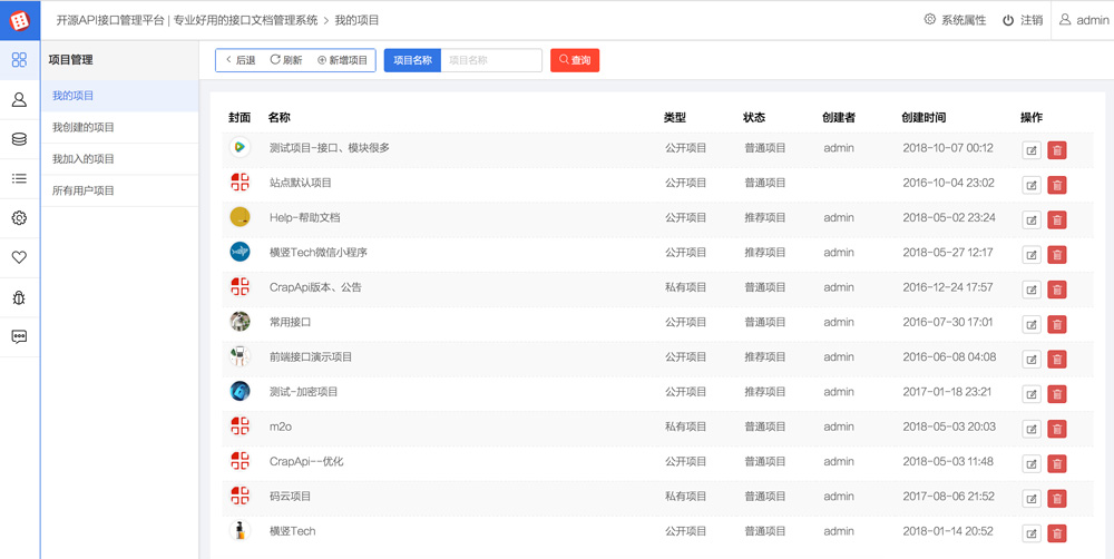 项目管理界面示例
