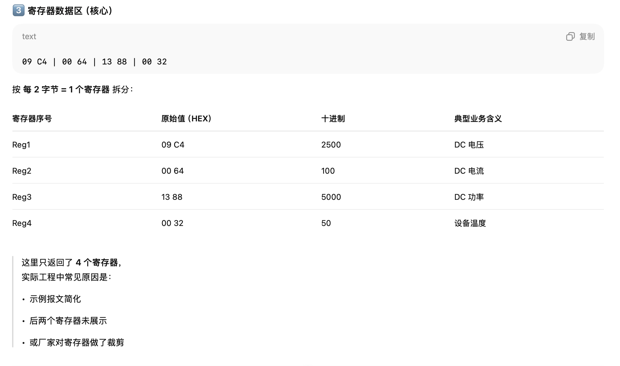 Modbus TCP响应报文PDU数据解析