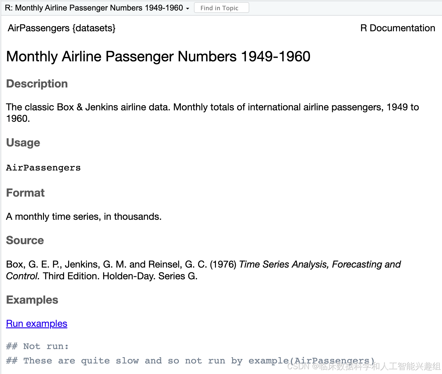 AirPassengers数据集帮助文档示例